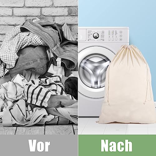 2 Stück Wäschesack, 50 x 70cm Baumwollsäckchen Stoffsäckchen Geschenkverpackung Wäschebeutel Reise Baumwollbeutel mit Kordelzug (Beige)