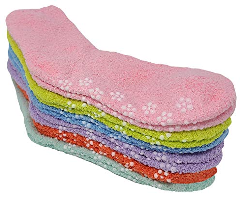 Image of SUMONA Different Touch 6 Pairs Cozy Fuzzy Non Skid Grip Hospital Home Slipper Socks