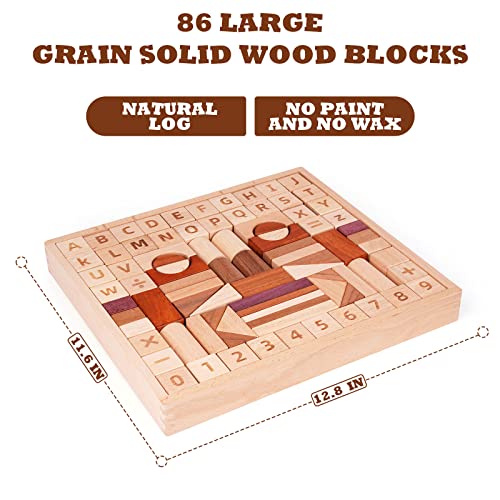 Agirlgle 86Pcs Wooden Building Blocks Set Abc Blocks- Wood Stacking Blocks Stacker For Toddlers Baby Natural Wooden Blocks Construction Preschool Early Learning Toys Sorting 26 Abc Alphabets Blocks #TOP5