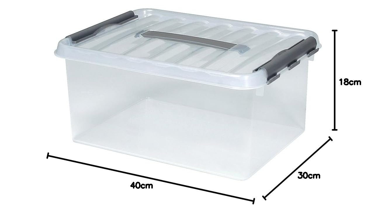 6 Cajas de Almacenaje con Tapa, Transparente, 400 x 300 x 180 mm, Caja de 15 Litros