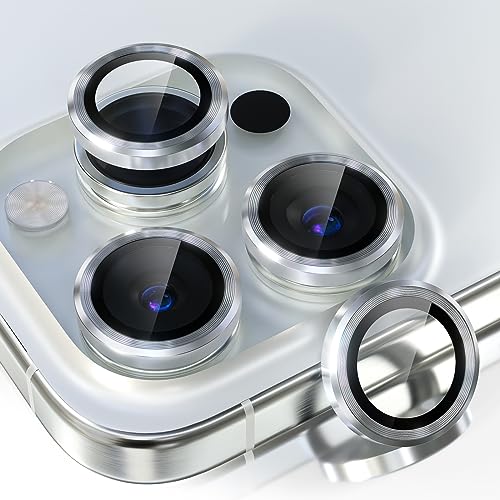 Image of Choiche Compatible for iPhone 15 Pro /iPhone 15 Pro Max Camera Lens Protector, 9H Tempered Glass Camera Cover Screen Protector Metal Ring Decoration Accessories (Silver)
