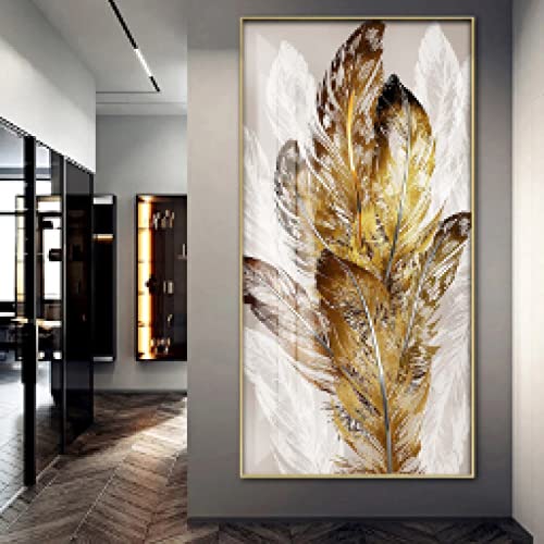 Affiches et impressions plume dorée toile peinture abstraite 70x140cm salon