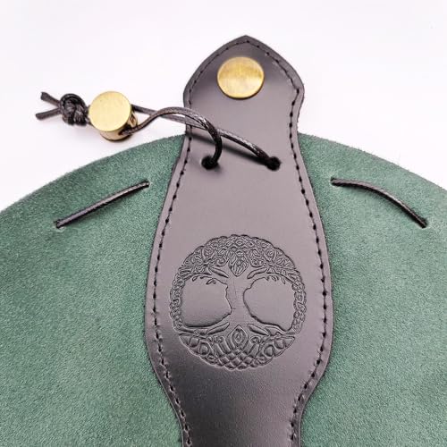 Image of Black & Green Celtic Tree DND Gifts Dice Bag - Tray with Drawstring & Button Genuine Leather Dice Pouch Storage Bag for d&d Dices Jewelry Coin & Small Accessories