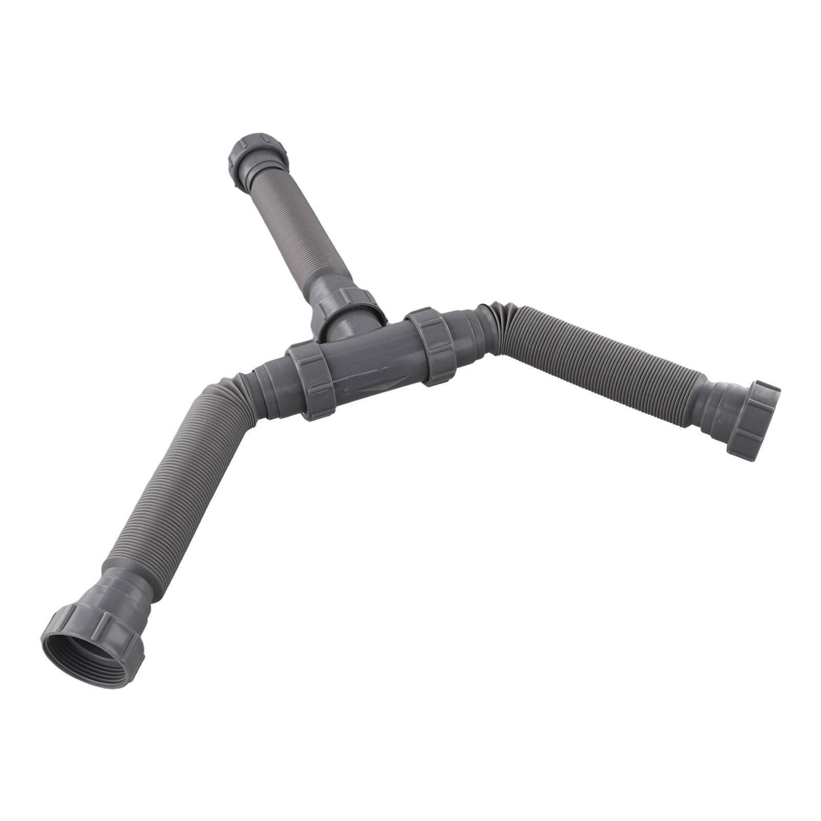 Kit di scarico doppio per lavello regolabile con sifone a P, tubo flessibile in plastica da 20-80 cm, lavello da 1-1/2 e 1-1/4", grigio