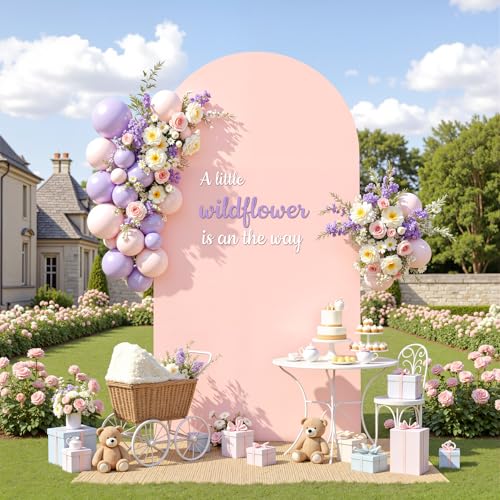 Image of Pale Pink Arch Backdrop Cover 6FT Polyester Fitted Wedding Arch Stand Covers Round Top Chiara Arch Covers Stretchy Backdrop Cover for Birthday Party Ceremony Banquet Decoration