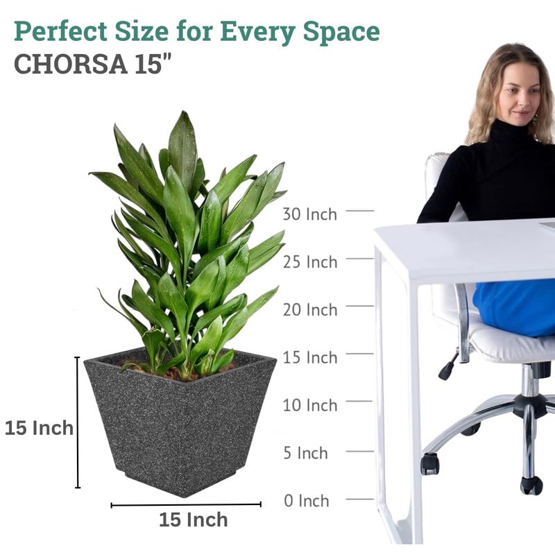 Image of Amazon Brand - Umi 15 Inch Planter Pot | Flower Pot for Indoor & Outdoor Use | Square Shape Planter Pot for Home & Office Decor Balcony & Terrace Gardens (Chorsa, Black)