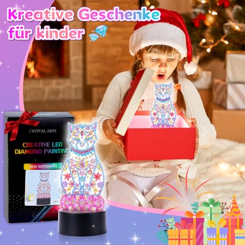Osikay Diamond Painting Katzenlampe Nachtlicht Kinder, Bastelset Mädchen 8 10 7 6 Jahre Spielzeug ab 5-12 Jahre Mädchen Geschenk Basteln Kinder 8-9-11 Jahren Lustige Geschenke Lampe Kinderzimmer