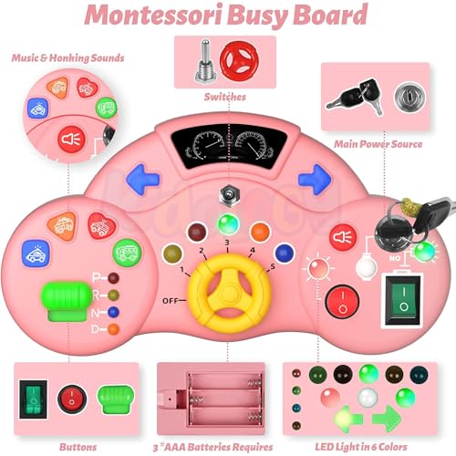 Image of Kidology Montessori Busy Board with LED Lights - Sensory Musical Toy for Toddlers, Educational Learning Activities for Brain Development, Preschool Skills, Birthday Gift for Boys & Girls