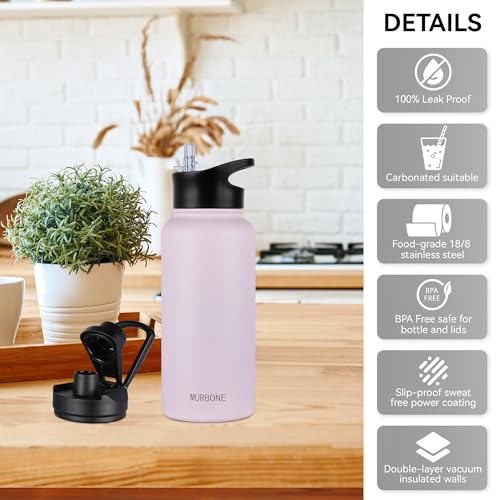 MURBONE Insulated Water Bottle, 1L Stainless Steel Drink Flask with Straw, BPA Free - Image 4