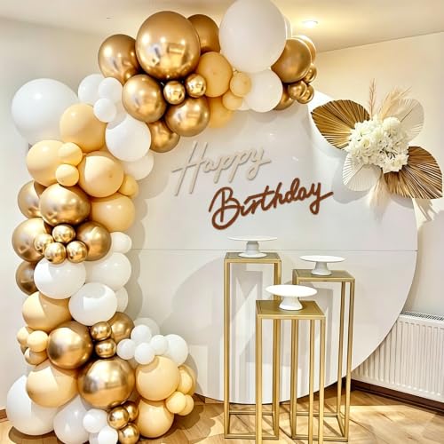 Image of TONIFUL Happy Birthday Sign for Backdrop - Glitter Brown Champagne Gold Felt Banner - Includes Dot Glue - Perfect for Birthday Party Backdrop,Wall Decr,Balloon Arch,Photo Background