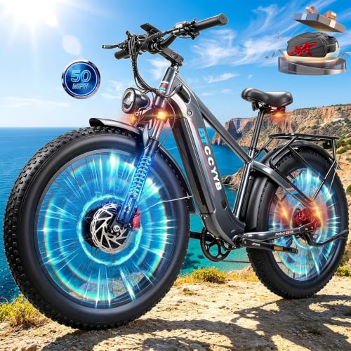 9000W Peak Dual Motor Electric Bike for Adults, 50MPH Fast Speed 100Miles Max Range, 26" Fat Tire Off Road Mountain Ebike,Adjustable Stem, Front & Rear Turn Signals,Front Suspension image 2