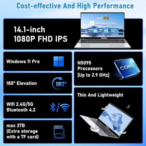 Image of FUNYET Laptop Computer, Gaming Laptops 2026, 14 Inch Lap Top PC Windows 11 Pro, 16GB RAM 1TB SSD, Intel N5095 Processor(up to 2.9 GHz), Office 365, for Business and Students, 2-Year Warranty
