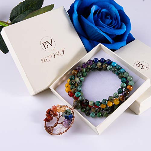 image for Bivei 108 Mala Beads Bracelet - 7 Chakra Tree of Life Real Healing Gem