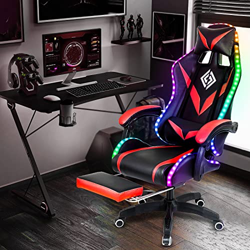 VANSPACE RGB Gaming Chair with Massage and LED Lights Ergonomic Computer Chair with Footrest High Back Video Game Chair with Adjustable Lumbar Support Linkage Armrest HOGC-GP202 の商品画像 1