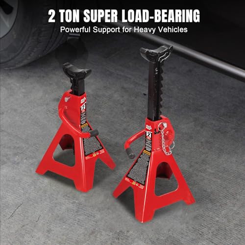 Image of Big RED Jack Stands 2 Ton with Double Locking : Adjustable Height Car Jack Stands for Cars, Sedans, Small Vehicles, 2 Pack
