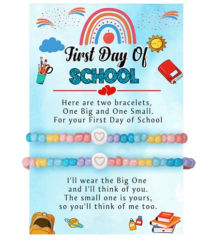 Image of First Day of School Gifts Matching Bracelets for Women Girls Mother and Daughter Beaded Bracelet Multicolor Bead Stretch Kindergarten Preschool Back to School Gifts I Love You Engraved Christmas Birthday Jewelry