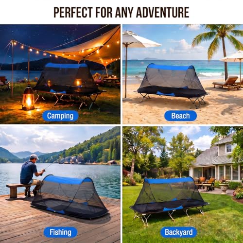 Image of Pop up Mosquito Tent for Camping, 86.6 x 41 x 35 Inch Bug Net Tent with Instant Automatic Setup, Lightweight Portable Screen Net Fits Most Camping Cot for Outdoor Hiking Travel(Blue)
