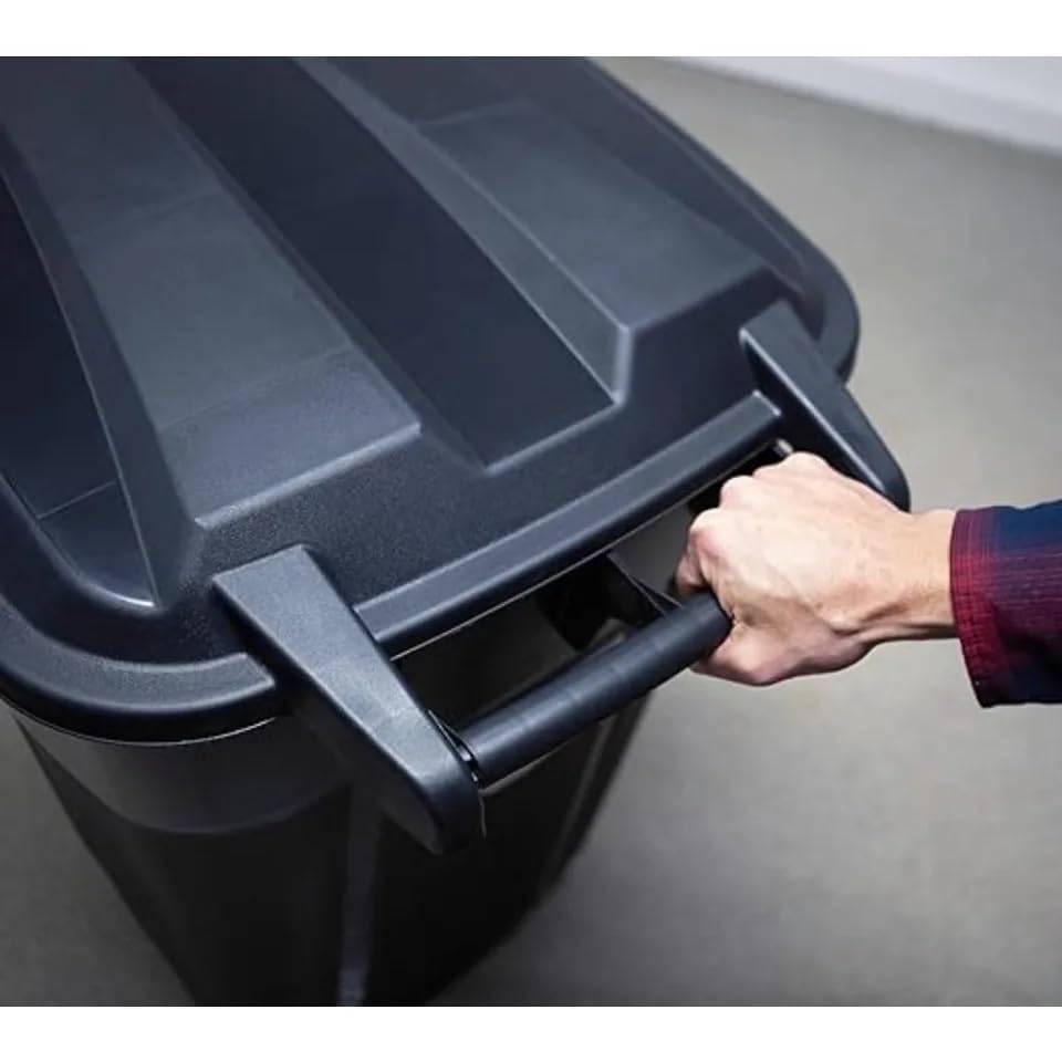 32 Gallon Wheeled Heavy Duty Plastic Garbage Can with Attached Lid – Smooth-Rolling Wheels, Reinforced Base for Patio, Garage, Yard & Indoor Use