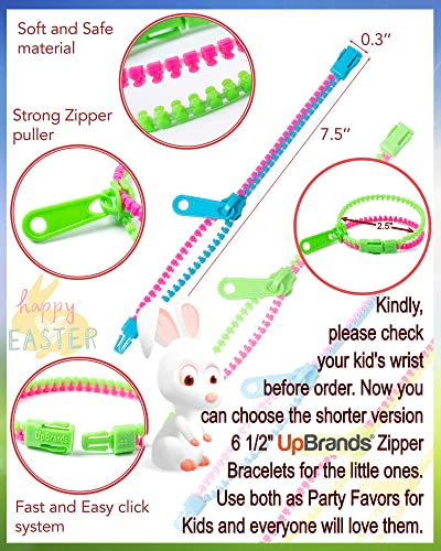 Upbrands 48 Fidget Toys Friendship Zipper Bracelets 7 ½”, Party Favors For Kids, Sensory Bulk Set Neon Colors, Kit For Valentines, Birthday, Goodie Bag, Easter Egg Basket Stuffers, Pinata Fillers #TOP1