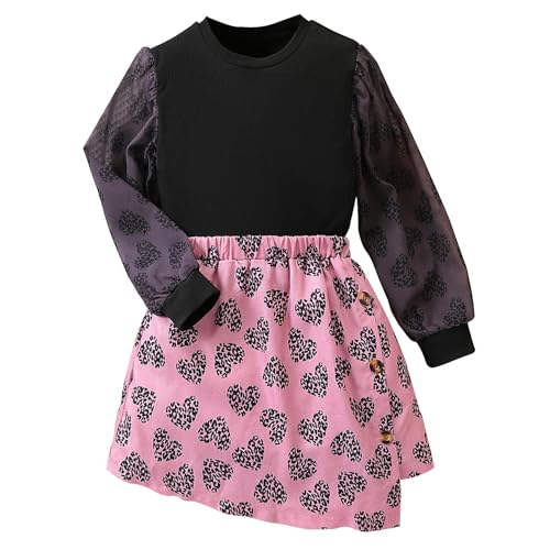 Image of Girls Outfits Mesh Long Sleeve Shirts and Pink Mini Skirts Fashion Set Clothing 8-11Years