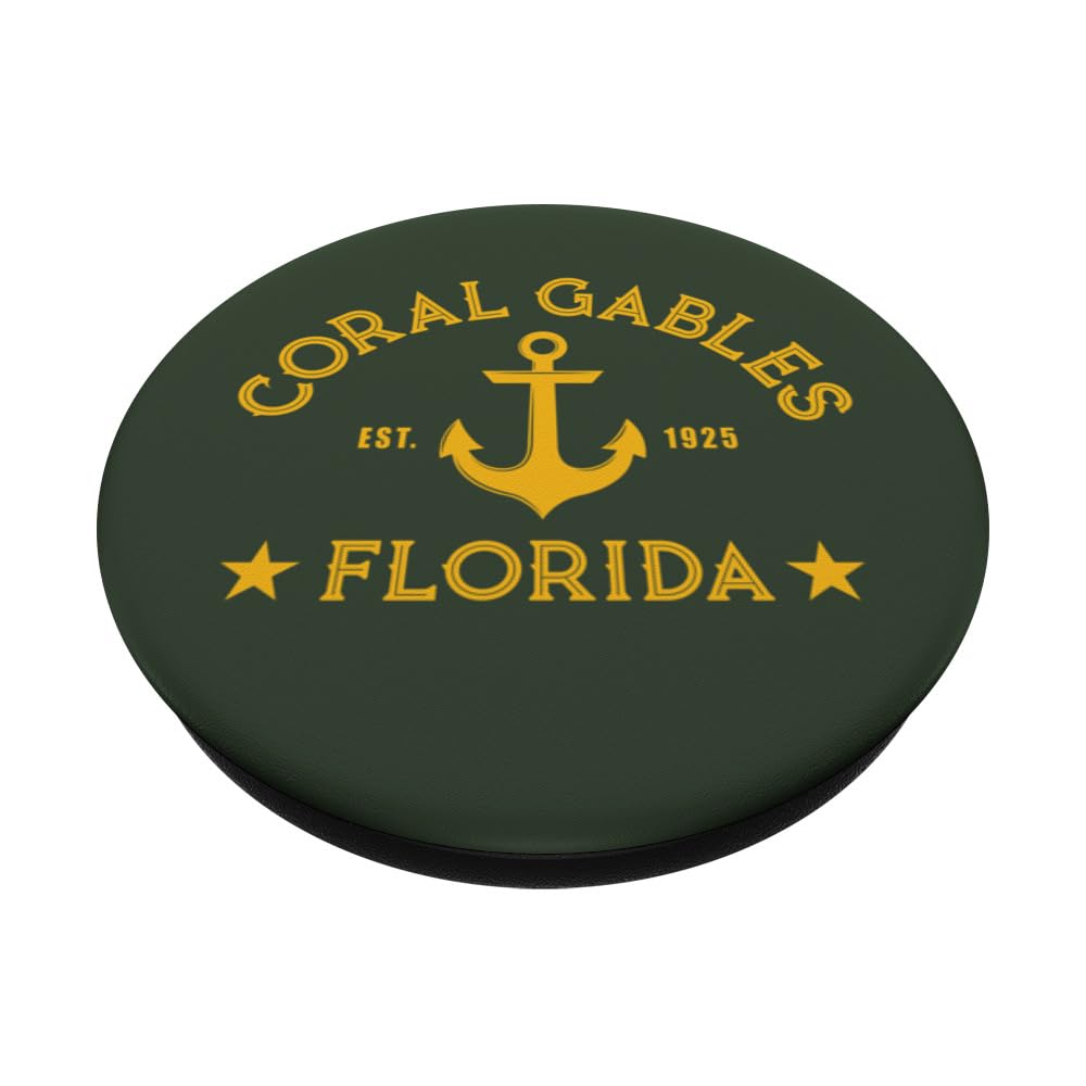 CORAL GABLES FL Nautical Design W. Anchor, Est 1925 PopSockets Swappable PopGrip, Black - Image 2
