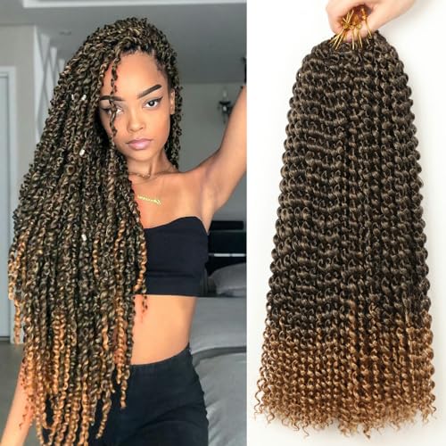 YDDM Passion Twist Hair, 7 paquetes de pelo de ganchillo con ondas de agua de 18 pulgadas para cabello largo y bohemio, trenzado y Extensiones de cabello sintético