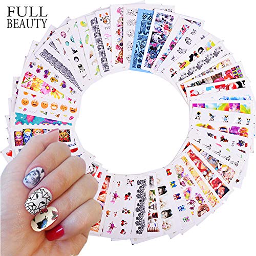Preisvergleich Produktbild 50pcs Mixed Designs Nagelaufkleber Beauty Flower Water Transfer Aufkleber Wasserzeichen Nail Art Dekoration für Maniküre Wasserzeichen CHM50-1