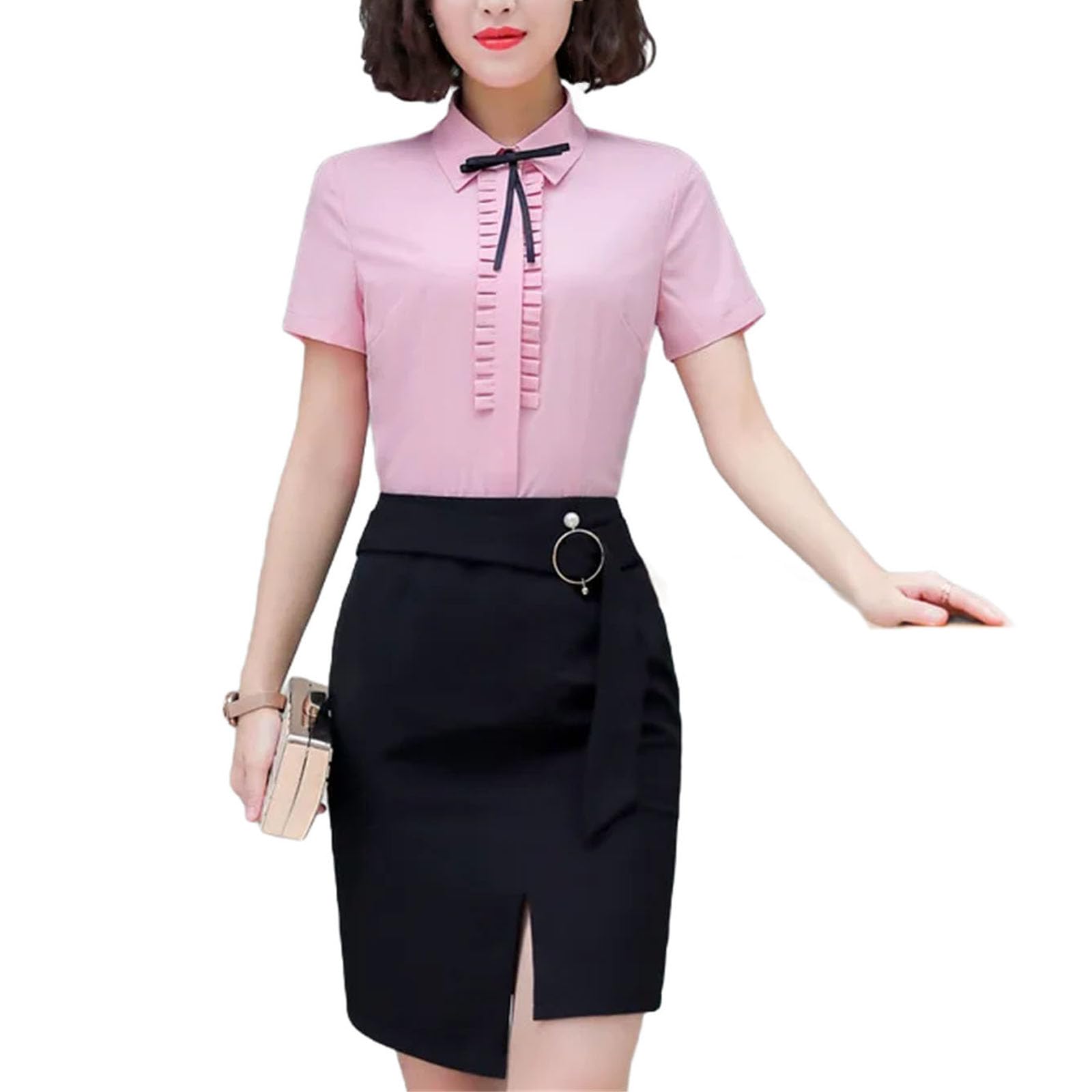 Camisas rosas para mujer, ropa de trabajo, entrevista, blusas delgadas a la moda, elegantes, formal, para la oficina