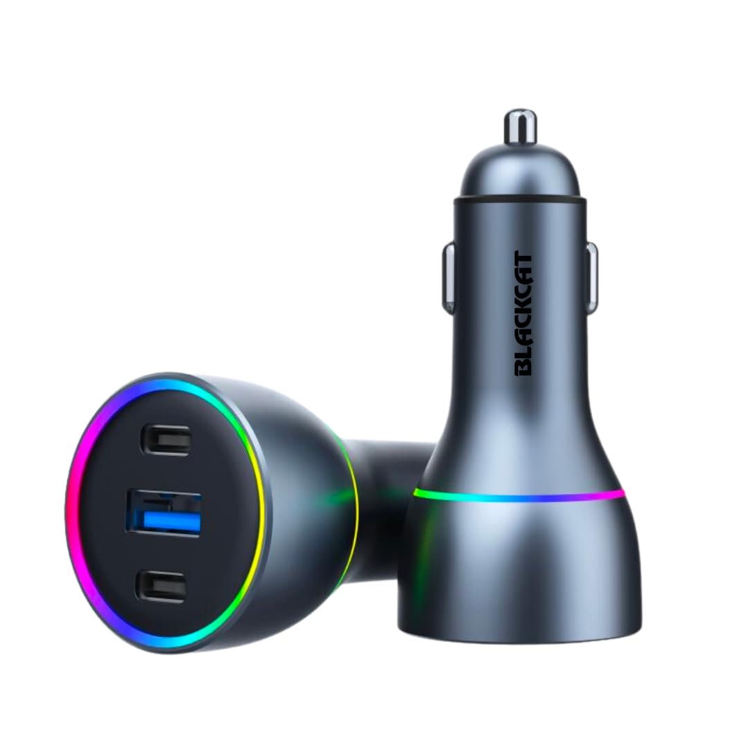 blackcat hypermaxx pd-qc car mobile charger 130w | 100w type-c pps, 30w usb-a,c | macbook, laptop charging | metal body