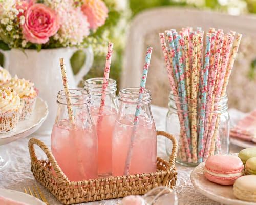 75 pitillos biodegradables de papel con diseño vintage floral miniatura 6
