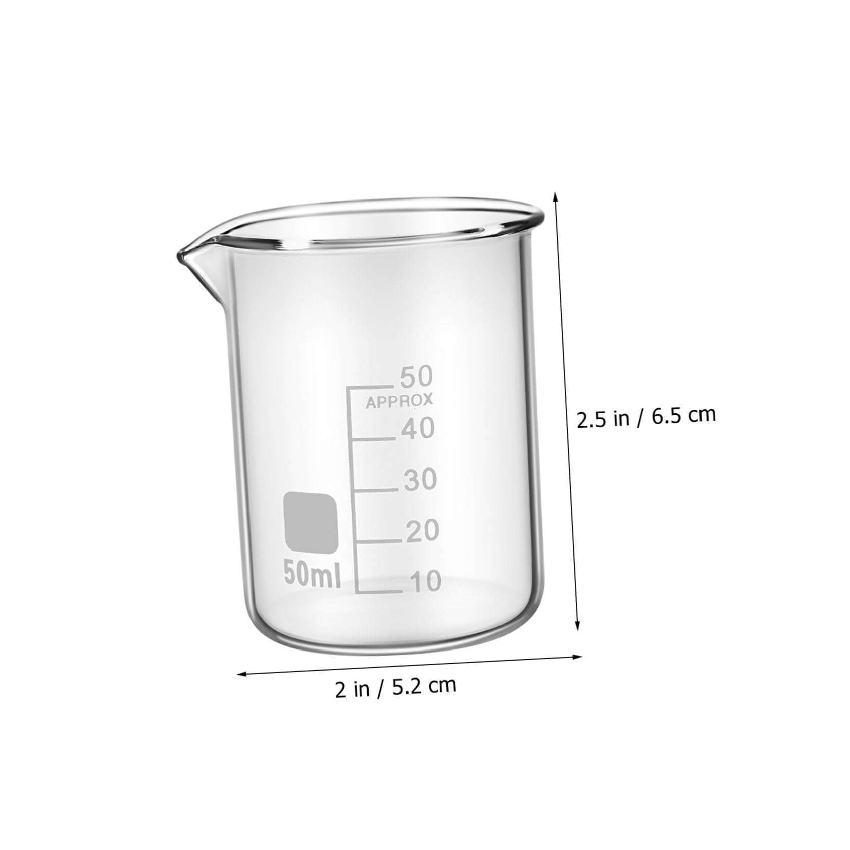 Vasos de Precipitados de Vidrio Graduado 50 Ml Transparentes sin Asa 20 Unidades, Vasos Medidores Resistentes al Calor para Laboratorio y Cocina, Cristalería Científica Precisa