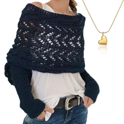 Women's Knitted Double Sleeve Scarf, Sweater Scarf with Sleeves, Hand Scarfs Cable Crochet Multifunctional Shawl