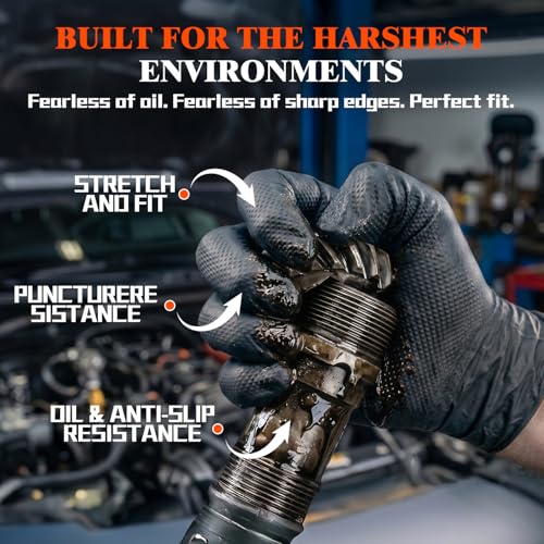 Image of 10 Mil Heavy Duty Mechanic Nitrile Gloves, Black Large 1000 Count | Diamond Grip, Latex Free Disposable Chemical Resistant Rubber Gloves for Industrial,Workshops, Auto Repair,Janitorial,Food
