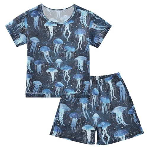 ALAZA Jellyfish Dots Pajama Set Short Sleeve Sleepwear Soft Lounge Nightwear