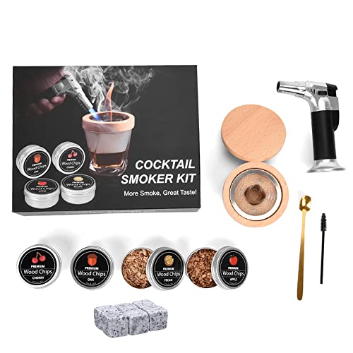 Hniuyun Cocktail Smoker Kit With Torch– 4 Flavors Wood Chips, Whiskey Smoker Infuser Kit, Old Fashioned Smoker Kit For Whiskey Lovers, Dad, Husband, Men #TOP20