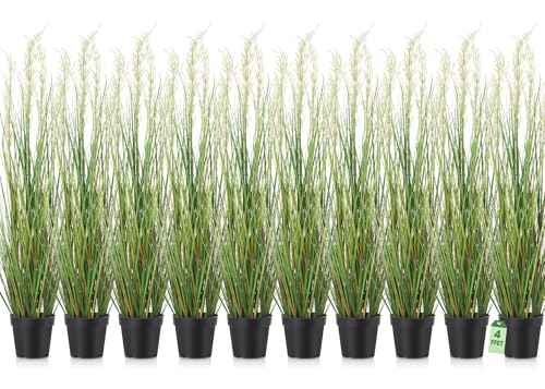 Jexine 10 Pcs 4 ft Tall Artificial Grass Plant Potted Artificial Greenery Floor Plants Faux Pampas Grass Tall in Pot for Housewarming Gift House Garden Bathroom Lobby Outdoor Decoration by Jexine - Used condition - US$289.92