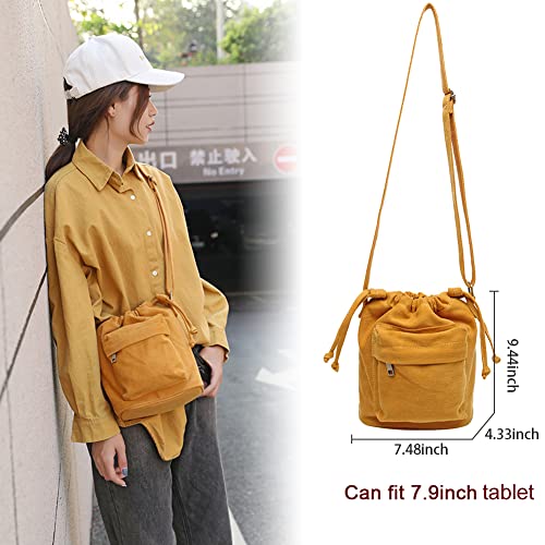 Crossbody Bags for Women Small Canvas Drawstring Bucket Purse Cute Little Boho Bag3