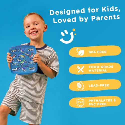 Image of JXXM Bento Lunch Box for Kids With 8oz Soup thermo,Leak-proof Lunch Containers with 5 Compartment,thermo Food Jar and Lunch Bag, Food Containers for School (A-Blue(Extreme Locomotive))