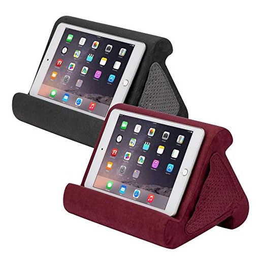 Flippy Jr, Multi-Angle Soft Pillow Lap Stand for Mini iPads, Tablets, eReaders, Smartphones, Books, Great for Kids, 2-Pack (Smokey, Nebbiolo)