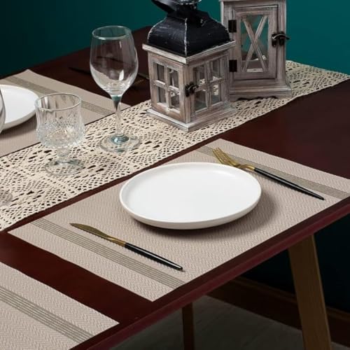 Image of Potency Table Mats Set of 4, Woven Placemate for Dining Table, Heat-Resistant Placemats Stain Resistant Anti-Skid Washable PVC Table Mats, Vinyl Placemats for Dining Kitchen Restaurant Table (31Brown)