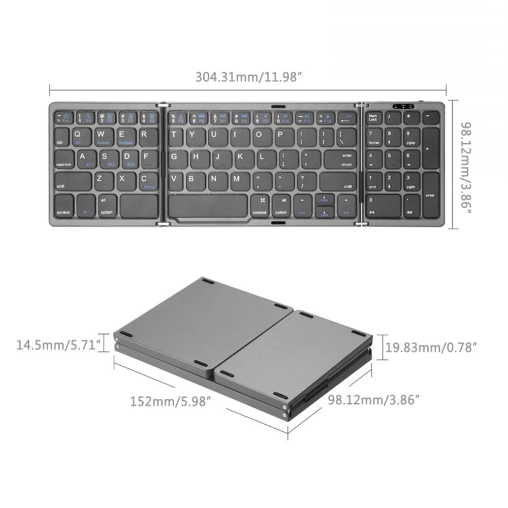 Przenośna trzy składana klawiatura Bluetooth bezprzewodowa składana klawiatura do iOS Android Windows iPad tablet z klawiaturą numeryczną (czarna)