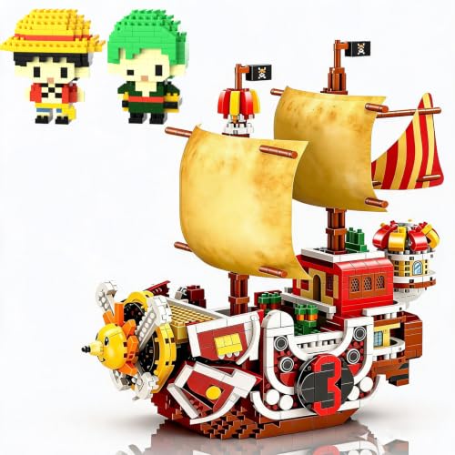 Image of Sunny Thousand Pirate Ship Micro Building Blocks, 1 Piece Creative Pirate Boat Featuring 2 Cute Figures, Challenging Building Blocks for Adult Teen 14+(2000PCS)