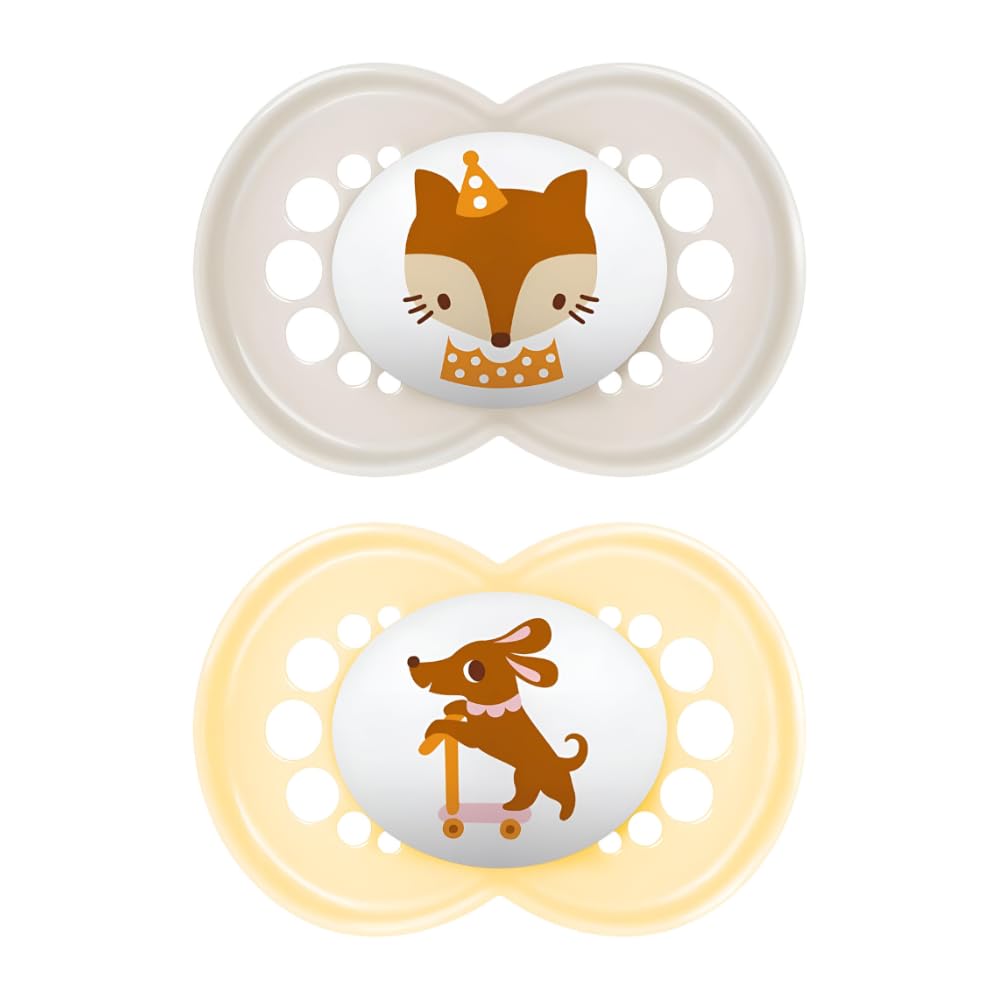 MAM Original Ciuccio in Set da 2, in Silicone Skinsoft con Custodia Porta Succhietto, 6-16 Mesi, Neutro