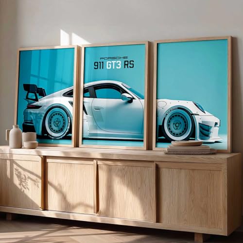 Image of HOTHOUSE Big Porsche Car Framed Posters Gift Items for Boys Room Wall Decoration Bedroom Living Room Office Studio Decor | Car Poster Frame for Wall Decor Set Of 3 Size (10 X 13 inch)