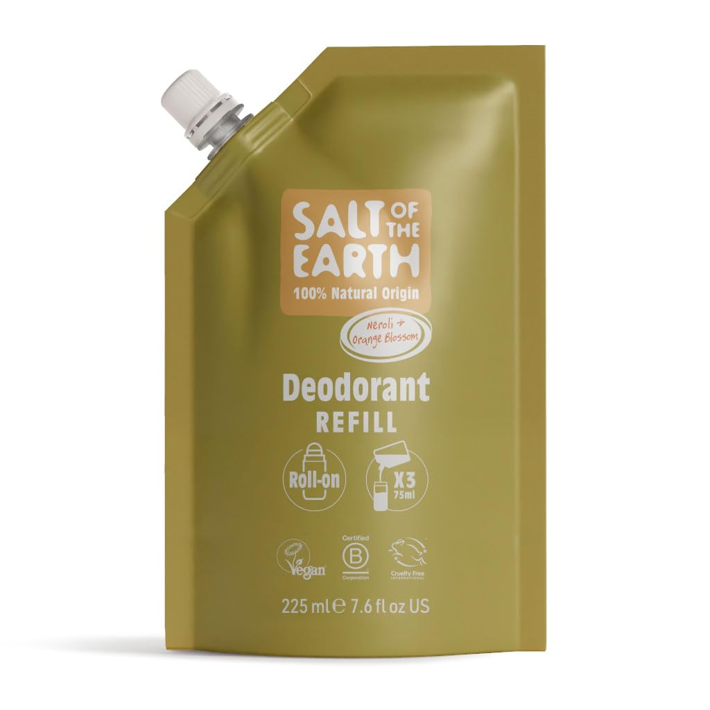 Salt of the Earth - Natural Deodorant Roll On Refill Pouch, x3 Uses - Neroli & Orange Blossom - Vegan, Long Lasting Protection, Made in the UK - 225ml