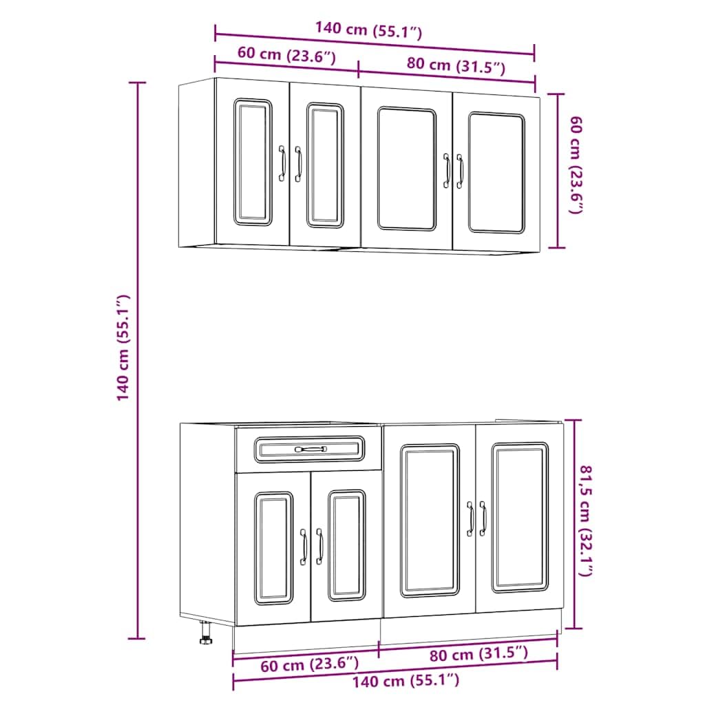 4-TLG. Küchenschrank-Set Kalmar in Weiß, Moderne Küchenzeile aus Holzwerkstoff, Kompakte Einbauküche mit Hängeschränken und Unterschränken für Viel Stauraum in Kleinen Küchen