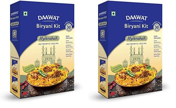 Daawat Biryani Kit Hyderabadi | Authentic Recipe | Ready in 30 min | Ready to Cook 334 gm (Pack of 2)