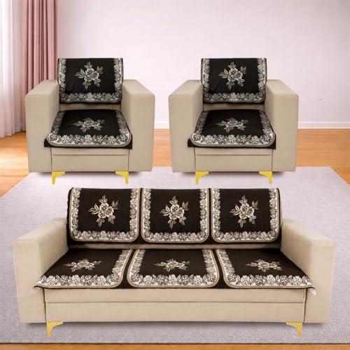 Image of Homerz Premium 'Luxe Series' Sofa Cover | Holland Velvet Fabric | Smooth Finish | Anti-Slip Fleece Backing Couch Protector (Royal, 5 (3+1+1) Seater, Seat Cover with Backrest)