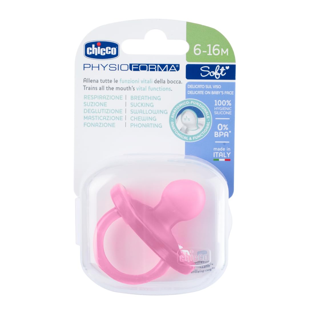 PhysioForma Soother for Babies (6-16 Months) | Baby Pacifier with Unique Shape to Support Baby's Breathing | Soft Silicon Material | BPA Free (Pink)