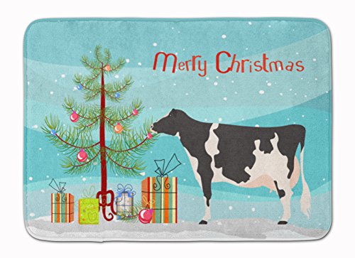 Caroline's Treasures BB9189RUG Holstein Cow Christmas Machine Washable Memory Foam Mat, Teal, Bathroom Rug, Non-Slip Bath Mat, Durable Thick Washable Rugs for Kitchen, Bathroom Quick Dry, Decorative A